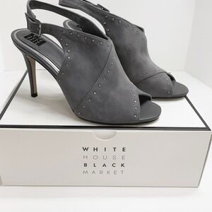 White House Black Market Gray Suede Studded Heels | Size 8
